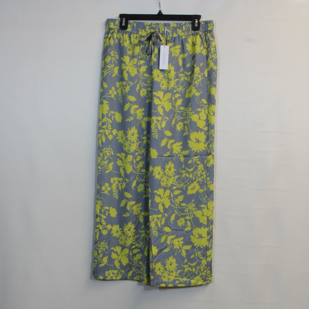 Outerknown Women's Medium Gray/Yellow Floral Drawstring Wide Leg Pants NWT